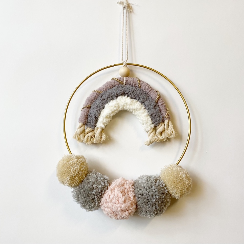 Rainbow Pom Pom Baby Nursery Wreath Pink Handmade
